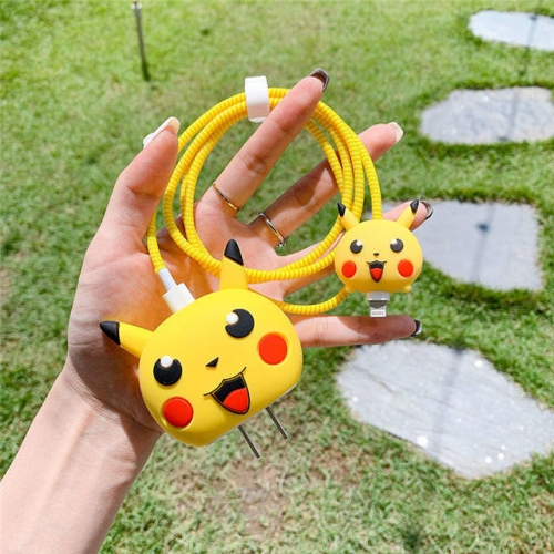 4pcs Set Pokemon Pikachu Cartoon Protect Case for iPhone 20w/18w Charger Kits VAC13289