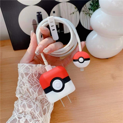 4pcs Set Pokemon Ball Cartoon Protect Case for iPhone 20w/18w Charger Kits VAC13289