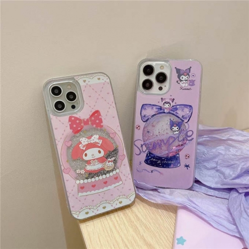 202402 YNEY Sanrio Kuromi Melody Liquid Glitter Case for iPhone