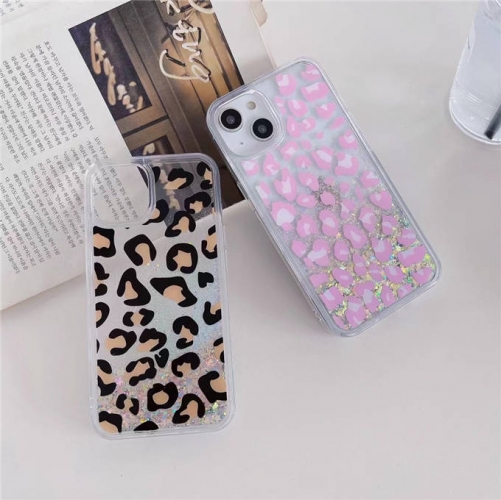 202402 SYSY Leopard Skin Pattern Liquid Glitter Case for iPhone