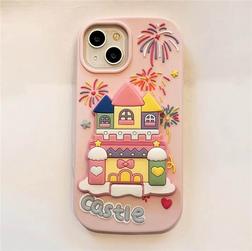202402 YPYP Castle Firework Mirror Stand 3D Silicon Case for iPhone