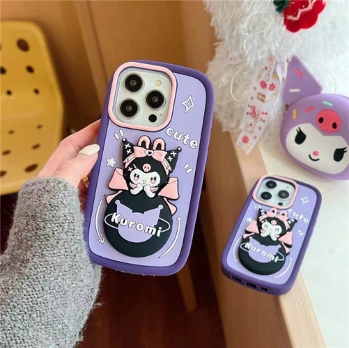 202402 YPYP Sanrio Kuromi Mirror Stand 3D Silicon Case for iPhone