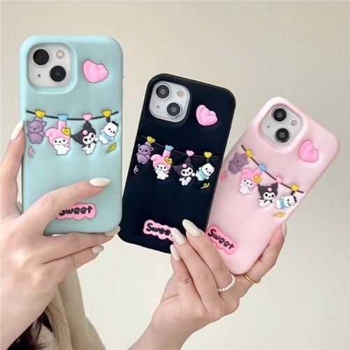 202402 BJYB Sanrio Families Melody Kuromi Melody Hello Kitty 3D Silicon Case for iPhone
