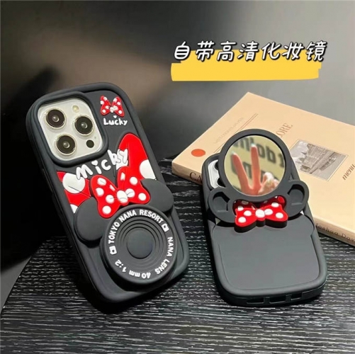 202402 YPYP Mickey Mirror Stand 3D Silicon Case for iPhone