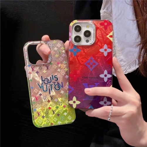 202402 XZXZ Colorful LV Feather Pattern Underlay IMD Case for iPhone