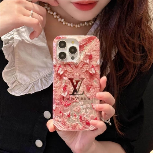 202402 XZXZ Floral LV Feather Pattern Underlay IMD Case for iPhone