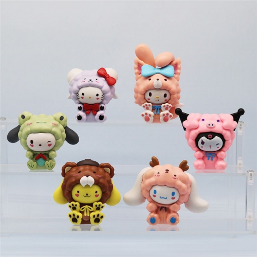6pcs Set Sanrio Families Melody Kuromi Hello Kitty Figures Sheep VAC13612