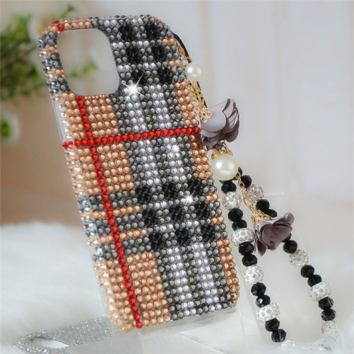 202402 BB Checkered Crystal Full Rhinestones Case for iPhone VAC13634