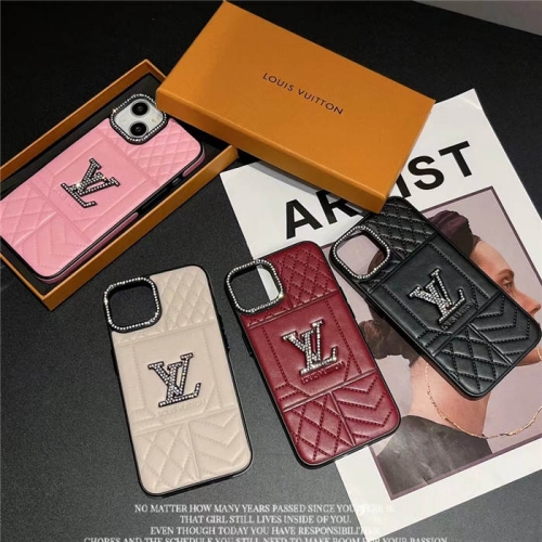 202303 SCSC Luxury LV Sides Sticker Full Cover Rhinestones Camera Ring Case for iPhone