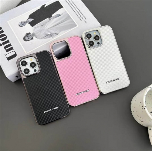 202402 MYMY Carbon Fiber Texture PU Case with AMG Nameplate Case for iPhone