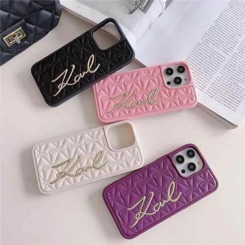 202302 AQLA Luxury KARL LAGERFELD Classic Bronzing Leather Case for iPhone