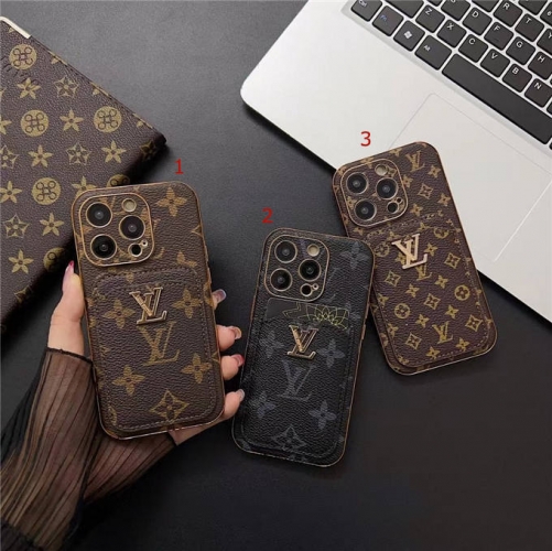 202402 RFRF Luxury LV Golden Electro Plated Card Bag Case for iPhone