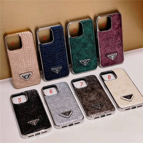 202402 RFRF Luxury Crocodile Skin PU Leather Silver Electroplated PC Case for iPhone