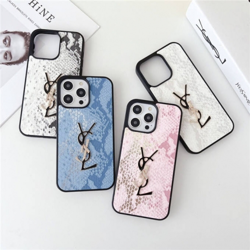 202402 RFRF Snake Skin Texture Case with Rhinestones YSL for iPhone