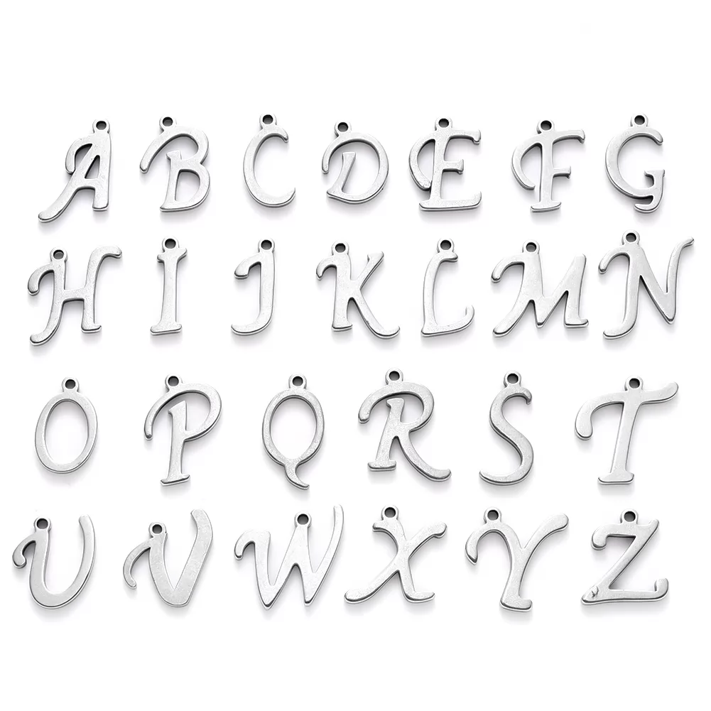 26pcs Gold/Silver 304 Stainless Steel Alphabet Charms A~Z Letter Charms for Necklace Jewelry Making (STAS-R105)
