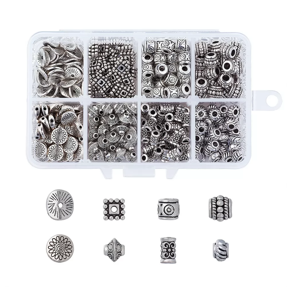 385pcs 8 Styles Tibetan Silver Spacer Beads Alloy Tube Bead Spacers for Bracelet  Necklace Jewelry Making, Hole: Hole: 1-3.5mm (TIBEB-KS0001-01AS)