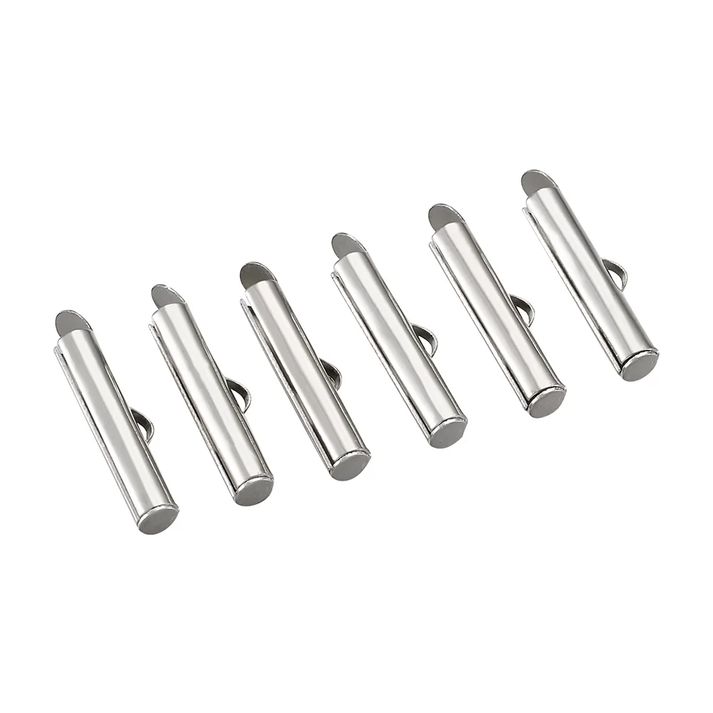 50pcs Iron Slide On End Clasps 3.2mm Inner Diameter Platinum Slider Tube Clasps End Caps Connector for Necklace Jewelry Making (IFIN-TA0001-15)