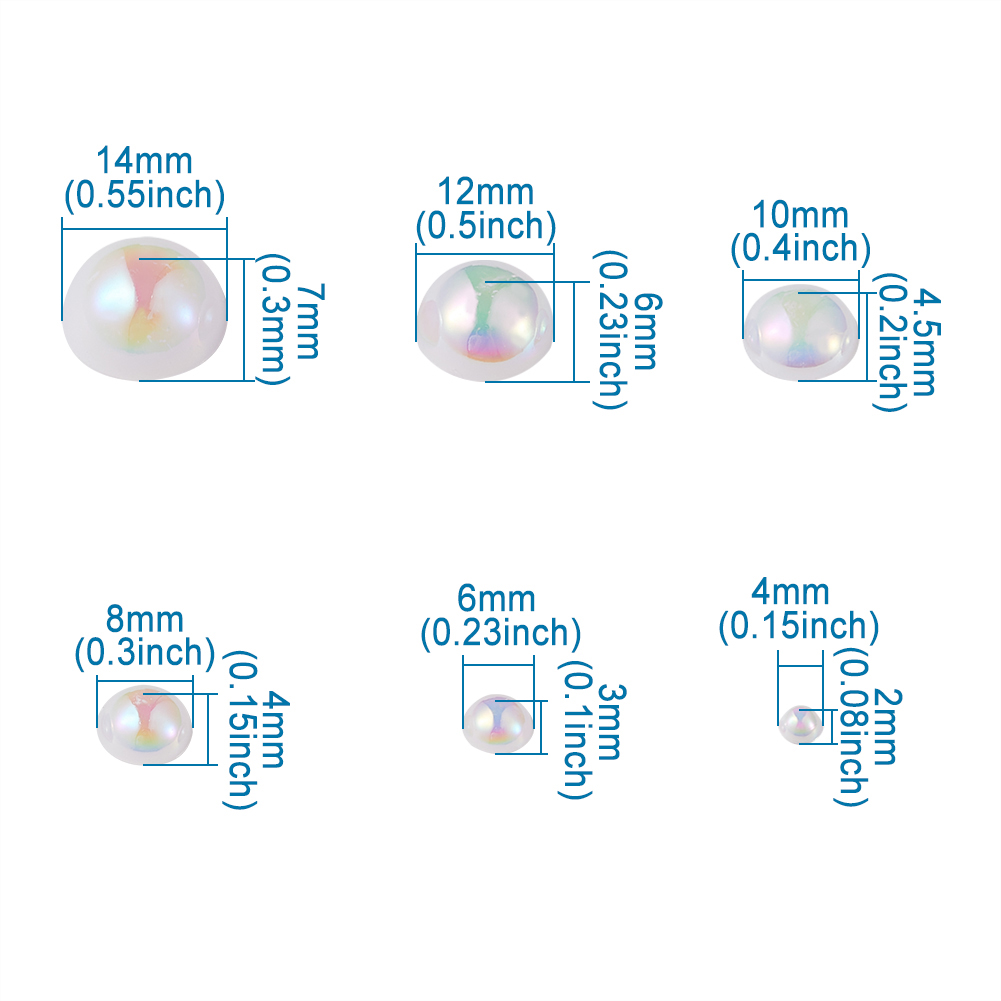About 539pcs/box 6 Size Half Pearl Cabochons AB Color Plated 4mm 6mm ...