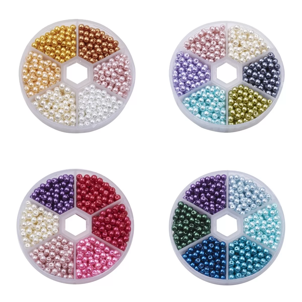 650pcs 4mm Mixed Color Tiny Round Satin Luster Glass Pearl Bead Sets Loose  Beads for DIY Craft Jewelry Making Hole: 1mm (HY-JP0003-01)