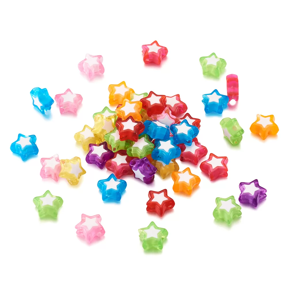 100pcs 9x10x4mm Clear Acrylic Star Beads Mixed Color Flat Bead-in-Bead Star Loose Beads for Kids Jewelry Making, Hole: 2mm (X-TACR-S116-M)