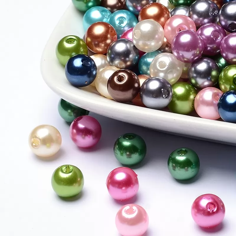 6mm/8mm Acrylic Faux Pearl Round Beads Satin Luster Plastic Tiny Pearl Loose Beads Random Mixed Colors for Jewelry Making, Hole: 1-2mm (X-PACR-6D-M)