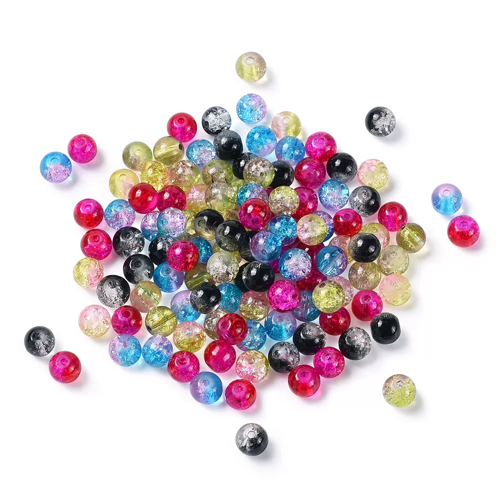 Mixed Opaque 8mm Round Plastic Beads - Crackle Effect (200pcs)