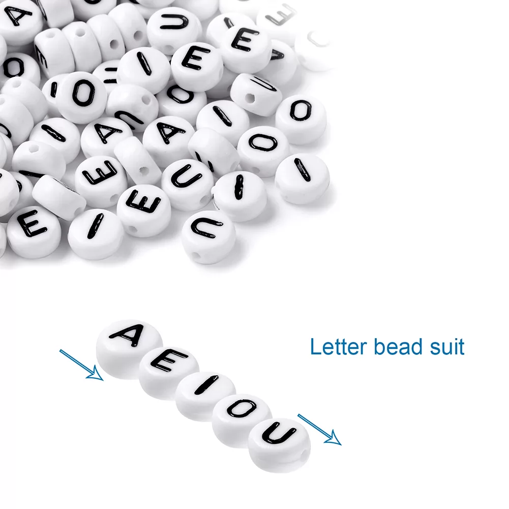 White Acrylic Letter Beads Small Vowel Alphabet Beads for Bracelets