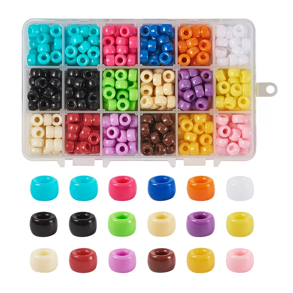 594pcs 9x6mm 16 Colors Opaque Acrylic European Beads Barrel Large Hole Beads Spacer for European Style Jewelry Making, Hole: 4mm (SACR-BT0001-01)