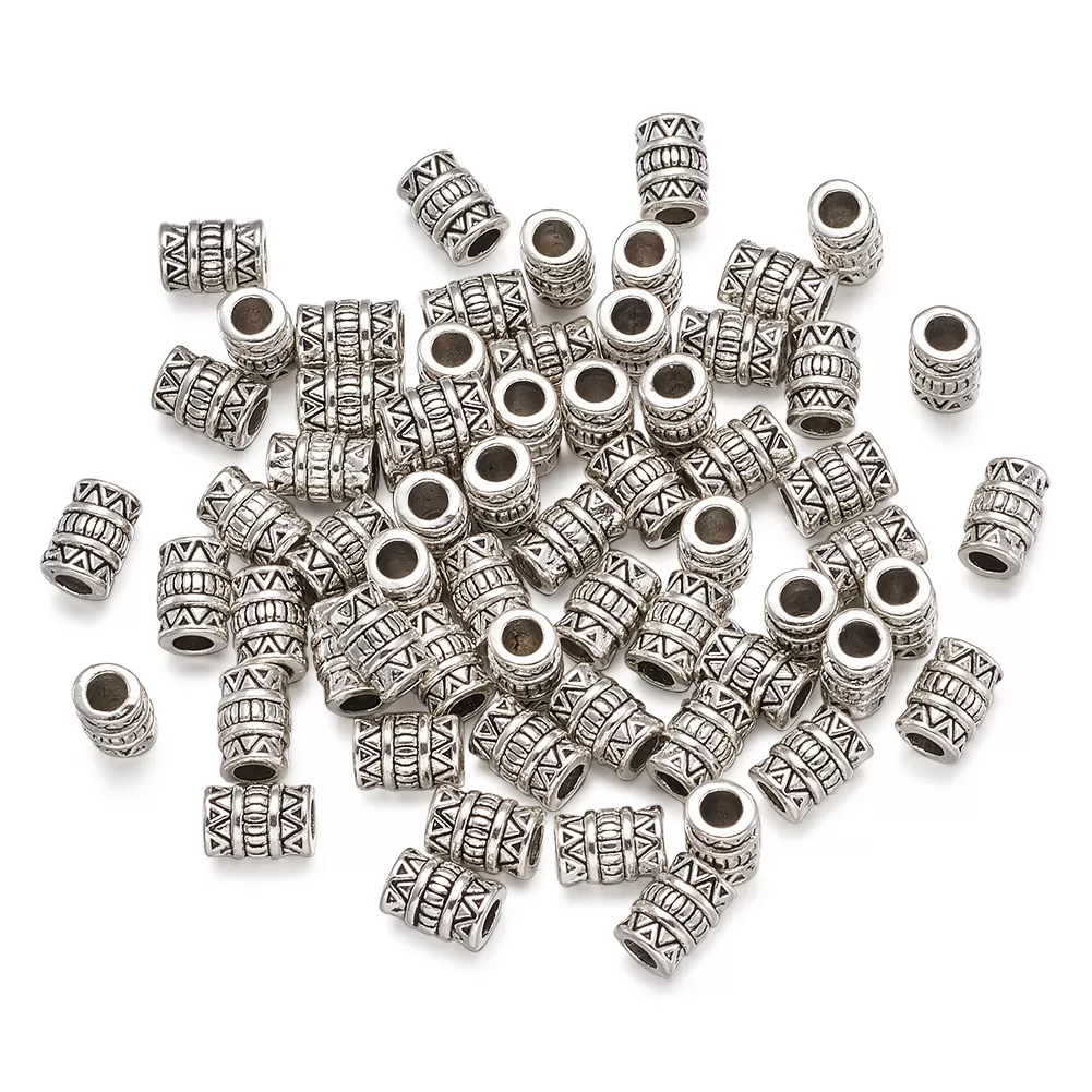 Tibetan Silver Barrel Beads Spacer Antique Silver Tube Column Loose Beads Charms for Jewelry Makings Supplies 5x7mm, Hole: 2.7mm (X-LF0506Y)