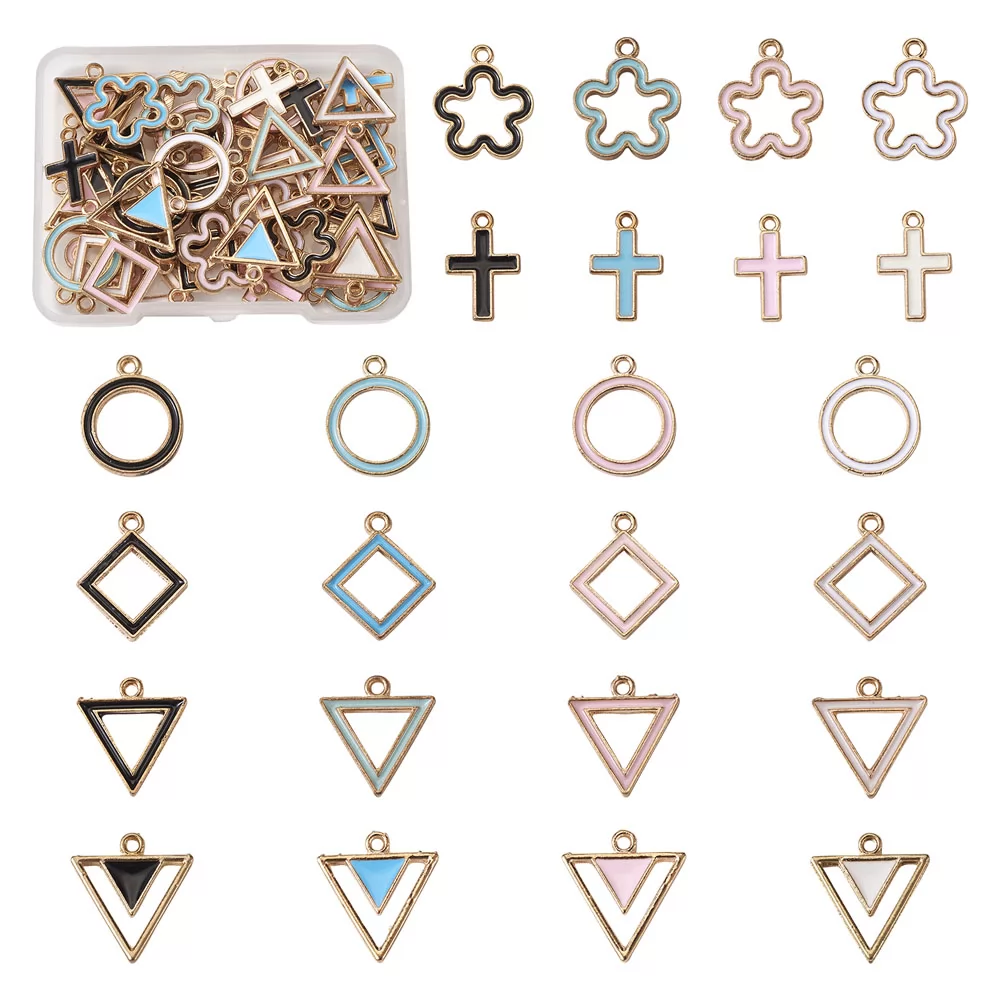 48pcs 6 Shapes Geometric Shape Alloy Enamel Pendants for Jewelry Making (ENAM-TA0002-05G)
