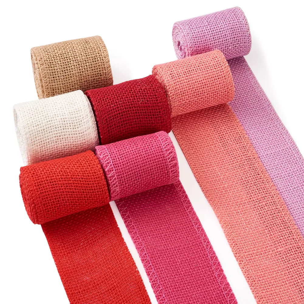 14m 7 Rolls Linen Canvas Rolls Jute Ribbons for Craft Making Wedding Event Party Home Decor, 58mm Wide (OCOR-TA0001-15)
