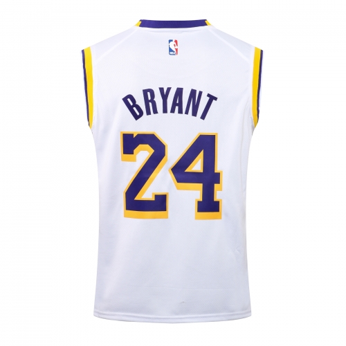 NBA Lakers Round Neck White Yellow Edge No. 24 (Hot Pressed)