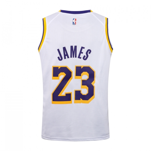 NBA Lakers Round Neck White Yellow Edge No. 23 (Hot Pressed)