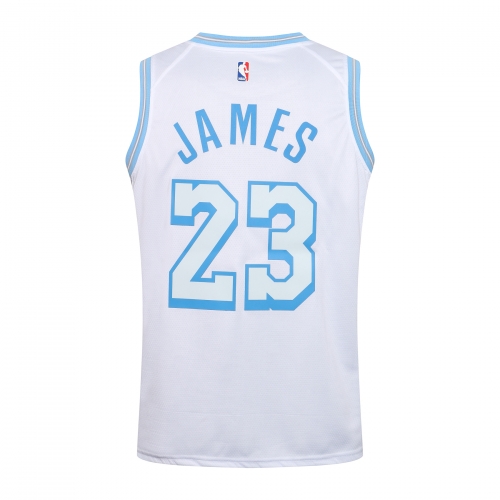 NBA Round Neck Lakers White No. 23 (Hot Pressed)