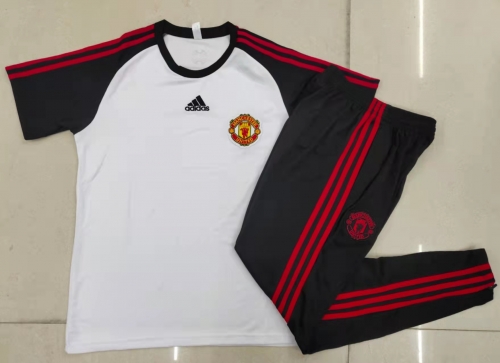 Short Sleeve 2122 Manchester United White (Black Sleeve) S-2XL