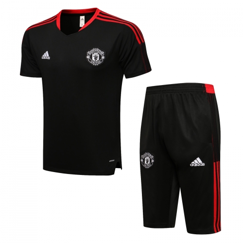 Short Sleeve 2122 Manchester United Black (with Cropped Pants) S-2XL