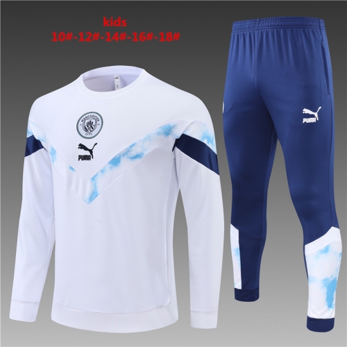 22-23 Manchester City White [Round Neck] KIDS Training Suit