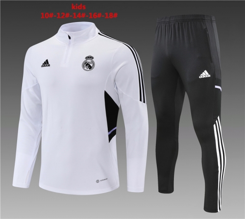 22-23 Real Madrid White [with Black Pants] KIDS Training Suit