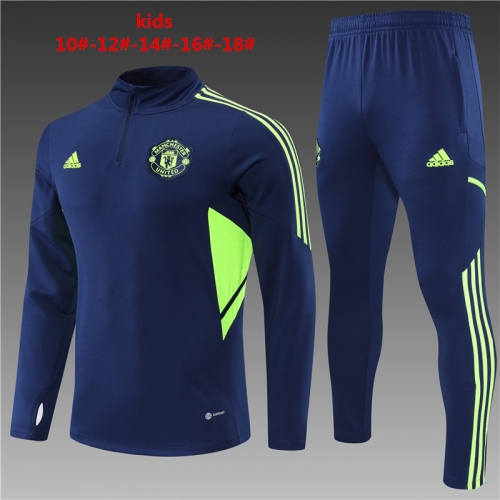 22-23 Manchester United Royal Blue [Green Edge] KIDS Training Suit