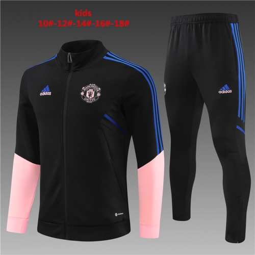 Children's 22-23 Long Pull Jacket Manchester United Black with Pink Sleeves