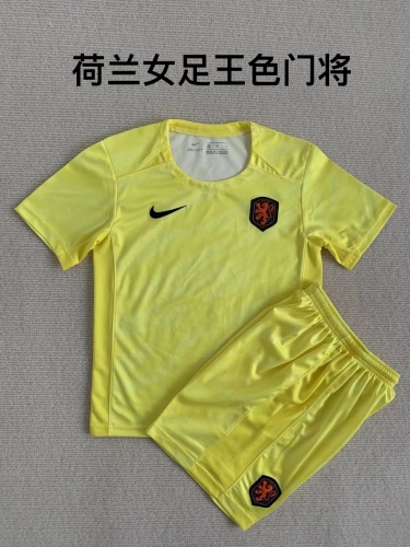 23-24 Dutch Women's Football Yellow Goalkeeper Kids+Adult Set