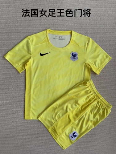 23-24 French Women's Football Yellow Goalkeeper Kids+Adult Set