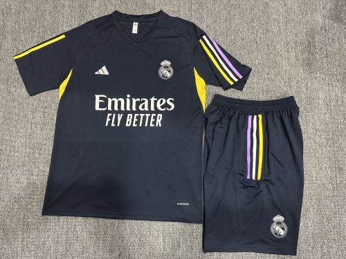 Children's 23-24 Real Madrid Black [dual color scheme] Kids+Adult Set, Training Clothes