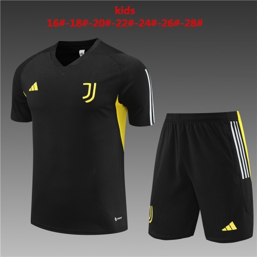 23-24 Short Sleeve Juventus Black Kids+Adult Set, Training Clothing
