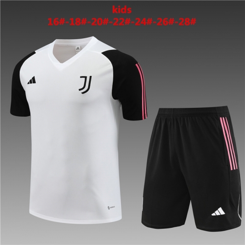 23-24 Short Sleeve Juventus White Kids+Adult Set, Training Clothing