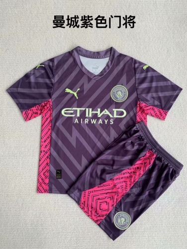 23-24 Manchester City Purple Goalkeeper Kids+Adult Set