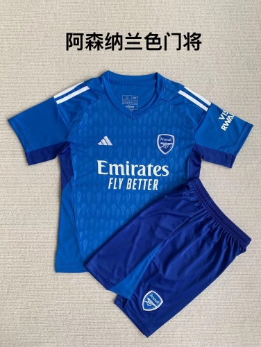 23-24 Arsenal Blue Goalkeeper Kids+Adult Set