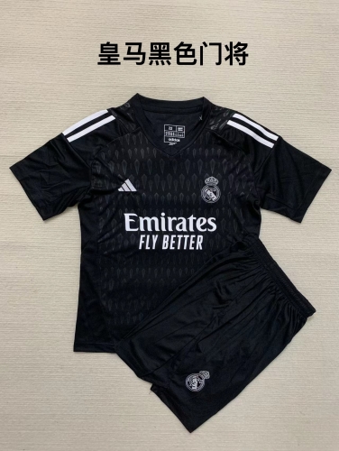 23-24 Real Madrid Black Goalkeeper Kids+Adult Set