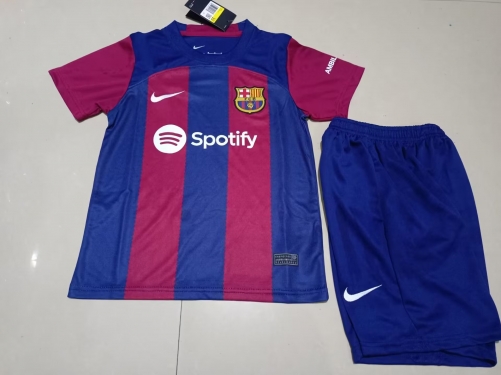 23-24 Barcelona home kids+Adult suit socks