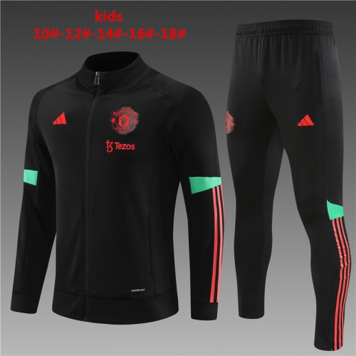 23-24 Long Pull Jacket Manchester United Black Kids+Adult Training Shirt